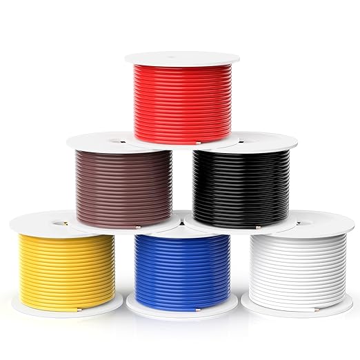 TOPDC 18 Gauge Copper Electrical Wire, 6 Colors, 25FT Each Stranded Wire with PVC Insulation, Silicone Hook up Wire Kit for Car Audio,Automotive Wiring,LED Lighting,etc