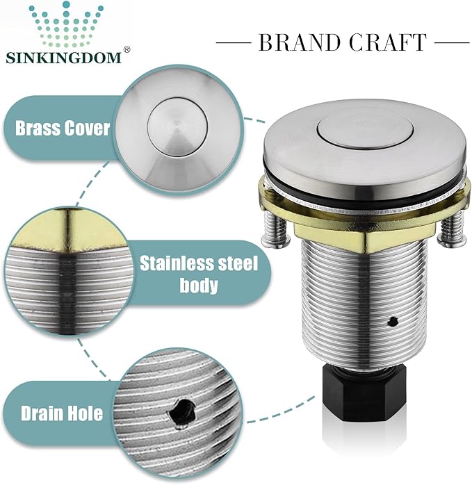 Garbage Disposal SinkTop Air Switch Kit with Stainless Steel Button,Brushed Nickel