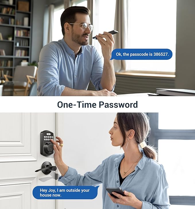 Veise Fingerprint Door Lock with 2 Lever Handles - Keyless Entry Door Lock, Electronic Keypad Deadbolt, Digital Smart Code & Front Handle Sets, Auto-Locking, Easy Installation, Matte Black