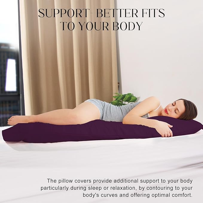 Soft Body Pillow Covers 60 x 21 Inch, WINKAURA Premium Long Pillow Case for Bed Fits 54x20 Pillow, Envelope Closure Stylish Wrinkle and Stain Resistant,Darkpurple
