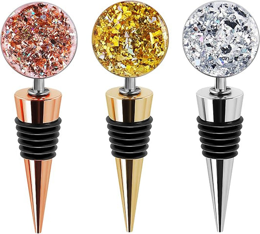 LIZIMANDU Wine Bottle Stoppers,Stainless Steel Wine Stoppers For Gifts, Bar, Holiday Party, Wedding(3-Bling)