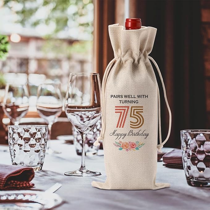 Funny 75th Birthday Gifts for Women Men Wine Bag, Happy Anniversary 75th birthday Party Decorations for Women Men Wine Bags, Birthday Gifts for 75 Year Olds Wine Bottle Bag