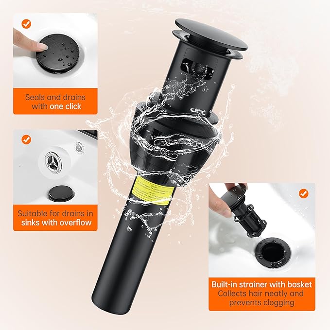 Waterfall Bathroom Sink Faucet 4 Inch Faucet 2 Handle Lead-Free Black, Bathroom Faucet with Water Supply Lines Pop Up Drain, 2 or 3 Holes Bathroom Basin Lavatory Mixer Tap with Deck Mount Plate