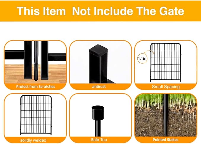 Doorless Garden Fences and Borders for Dogs, 36in(H) 14 Panels Total 31 Ft(L), Black Metal Decorative Garden Fencing, Flower Bed Fencing, Dog Digging Fence Barrier, Rabbit Fence for Flowers
