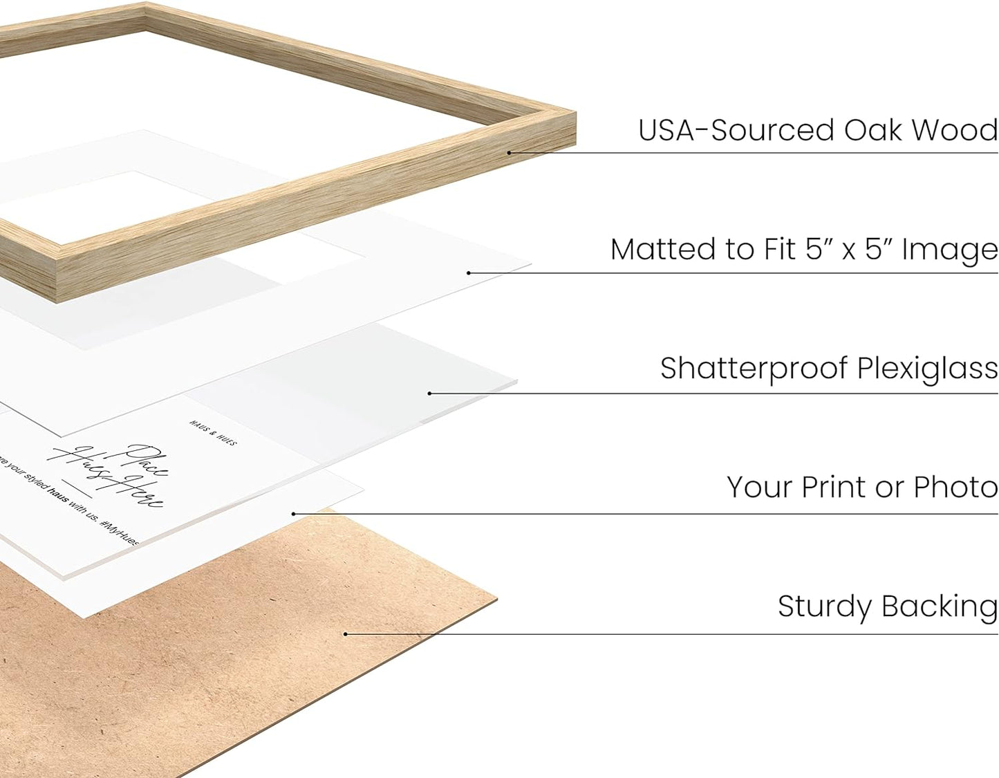 HAUS AND HUES Modern Oak Wood Picture Frame, Beige, 10x10 inches, Matted, Set of 6, Gallery Wall Frame