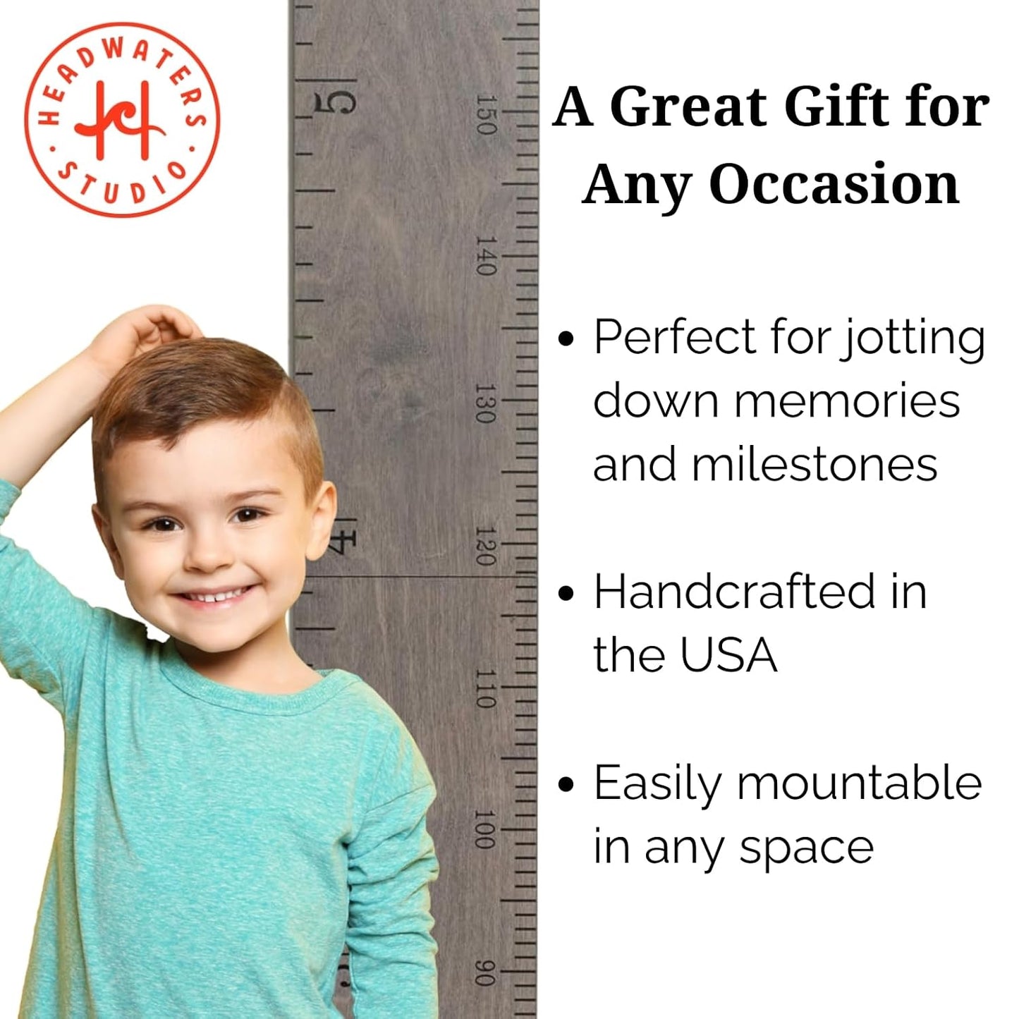 Growth Chart for Wall - Height Chart for Kids, Growth Chart for Kids, Measuring Board for Kids Height, Wooden Growth Chart for Wall, Height Measurement for Wall - Gray (63"x6.7")