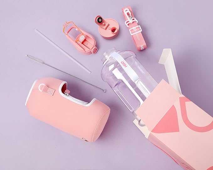 H2O Capsule 2.2L Half Gallon Water Bottle with Storage Sleeve and Covered Straw Lid – BPA Free Large Reusable Drink Container with Handle - Big Sports Jug, 2.2 Liter (74 Ounce)