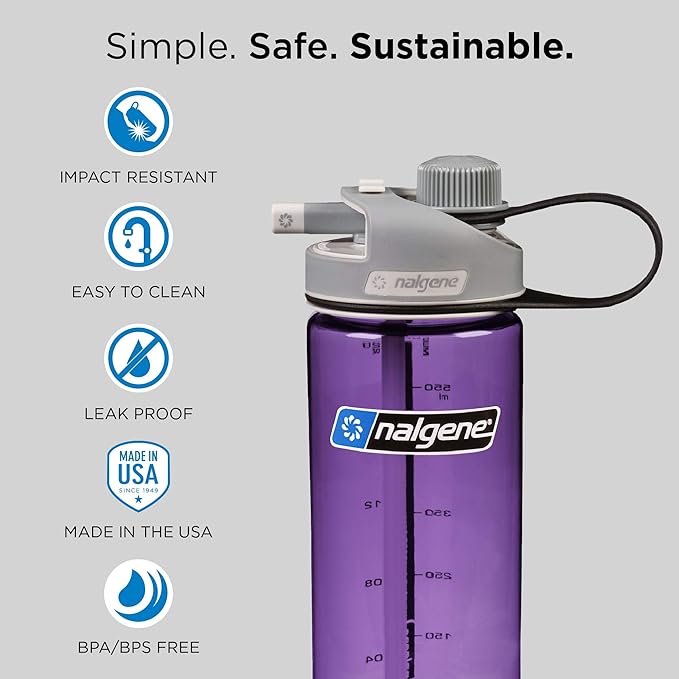 Nalgene Sustain Tritan BPA-Free MultiDrink Water Bottle Made with Material Derived from 50% Plastic Waste, 20 OZ, Gray