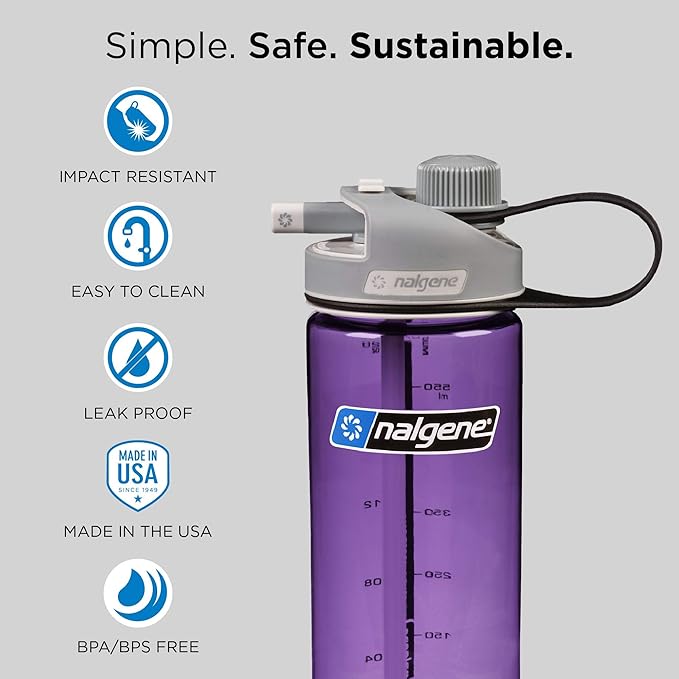Nalgene Sustain Tritan BPA-Free MultiDrink Water Bottle Made with Material Derived from 50% Plastic Waste, 20 OZ, Red
