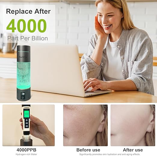 Hydrogen Water Bottle 2024 with PEM SPE Technology, PEM Electrolysis Hydrogen Generator 4000+ PPB LED Display, Hydrogen Water Ionizer Machine for Home Office Travel, Gifts for Men and Women