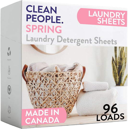 The Clean People Laundry Detergent Sheets - Laundry Soap - Ultra Concentrated, Recyclable Packaging, Stain Fighting - Spring Scent, 96 Pack