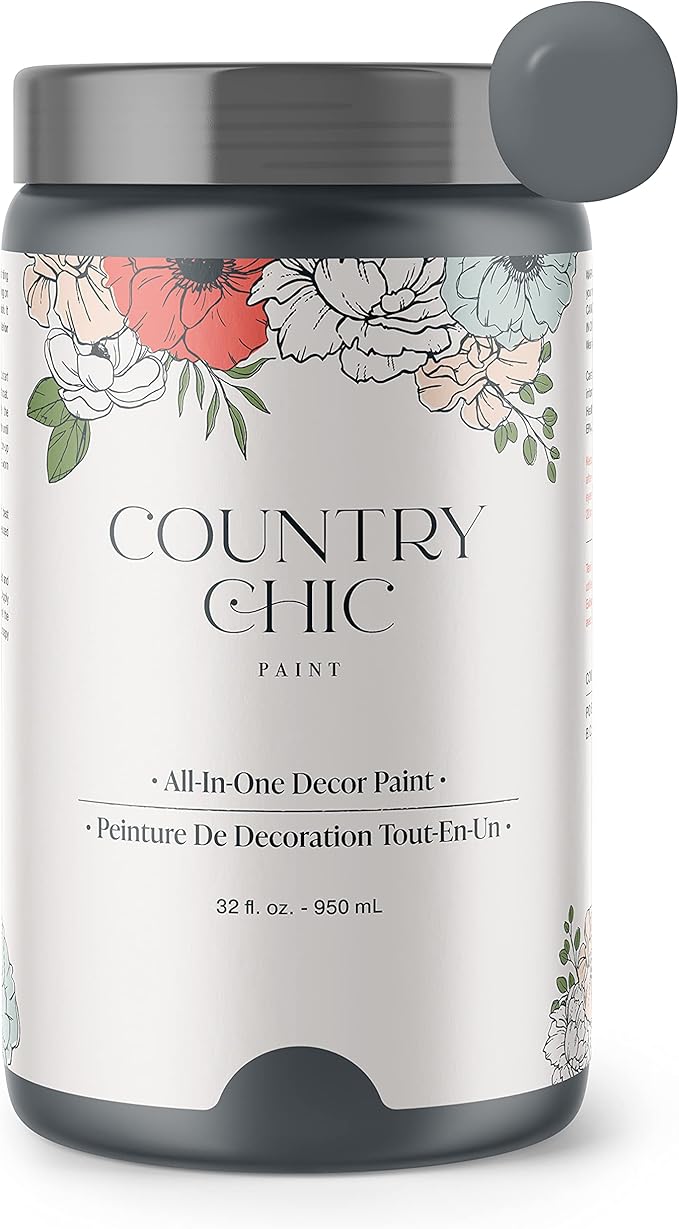 Country Chic All-in-One Chalk Paint for Furniture, Cabinets, Home Decor, Eco-Friendly, Matte Finish, Built-In Primer & Top Coat for Wood, Metal - Hurricane (Cool Grey) - Quart 32 oz (950 ml)