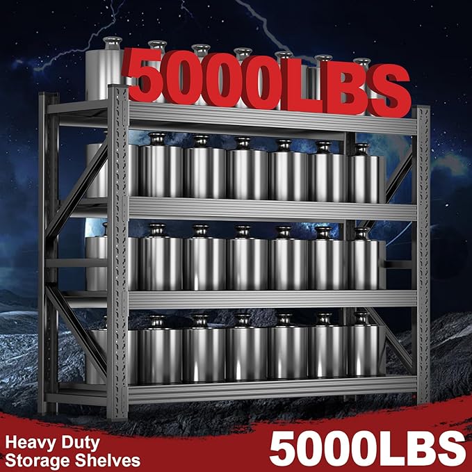 63” W 3000LBS Storage Shelves 4 Tier Garage Shelving, Heavy Duty Adjustable Metal Shelves Unit, Easy Assembly Stable Shelving for Industrial, Warehouse, Basement, 63"W x 24"D x 63"H, Black