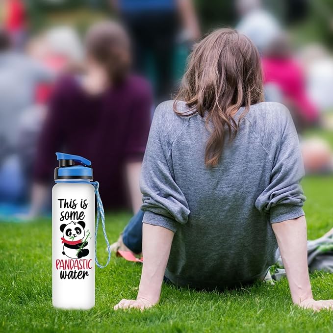 LEADO 32 oz 1 Liter Motivational Tracking Water Bottle with Times to Drink - This is Some Pandastic, Panda Gifts - Funny Mothers Day, Birthday Gifts for Women, Friends, Mom, Sister, Coworker
