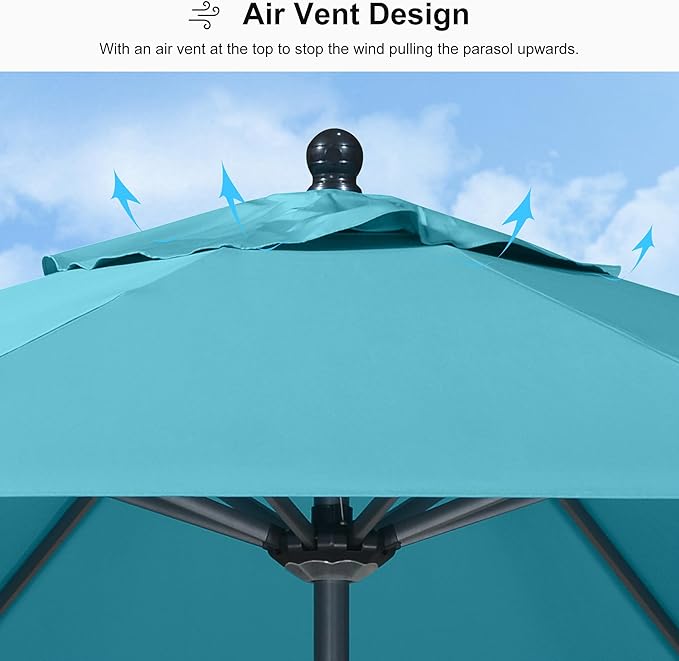 PURPLE LEAF 11' Round Patio Umbrella Outdoor Table Umbrella Aluminum Frame Market Umbrella Sun Umbrella with 8 Sturdy Ribs for Garden Deck Lawn Pool Turquoise Blue