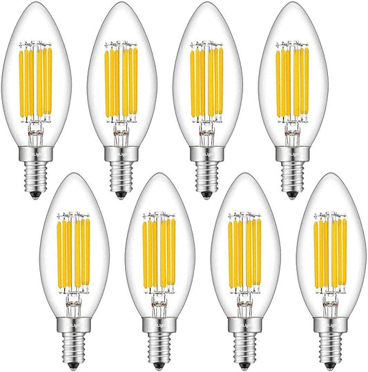 CRLight 6W Dimmable LED Candelabra Bulb 80W Equivalent 800LM, 6 LED Filament Real 6W Chandelier Light Bulbs, 2700K Warm White E12 Base, B11 Candle Torpedo Clear Glass Decorative Bulb, 8 Pack