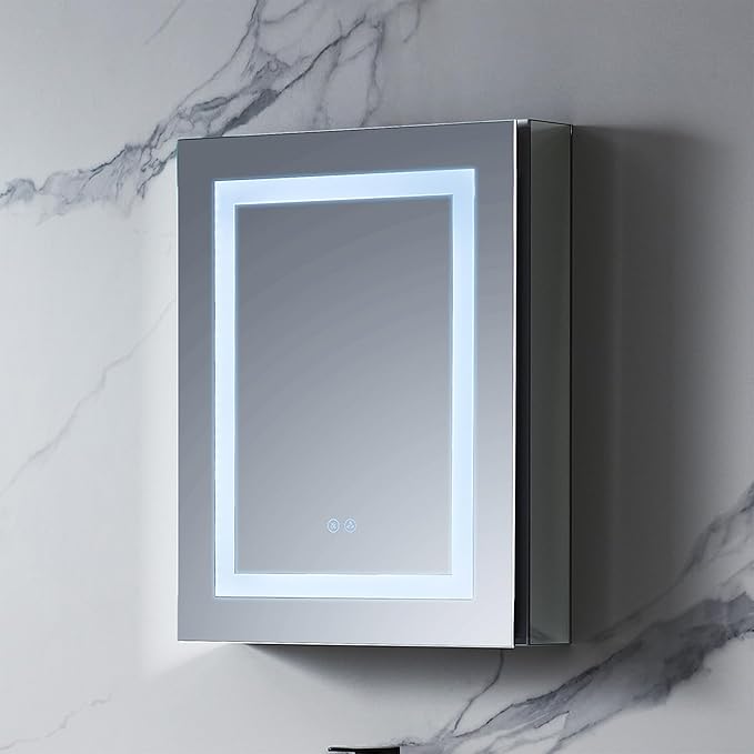 Blossom LED Lighted Medicine Cabinet Mirror for Bathroom 20x26 Inch - Left Hinge Recessed/Surface Mount - LED Mirror Cabinet with Lights - Defogger/3 Color Dimmer - Perfect Makeup Vanity