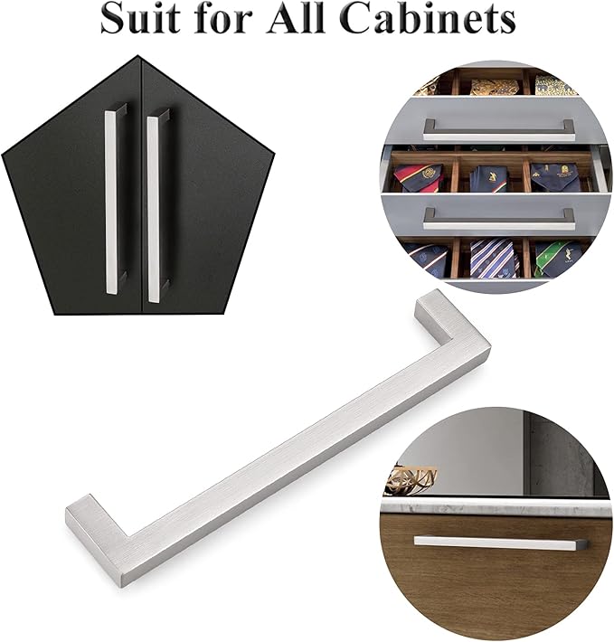 Probrico Kitchen Cabinet Drawer Handles Stainless Steel 7-3/5 Inch Hole Spacing Brushed Nickel Pulls 8 Inch Total Length 10 Pack