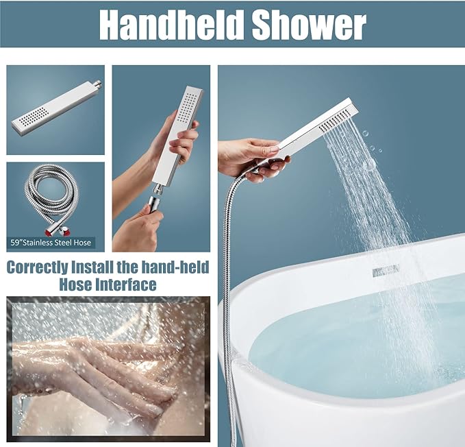 Aolemi Freestanding Bathtub Faucet Polish Chrome Floor Mount Tub Filler Brass Tap Single Handle with Hand Sprayer