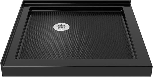 DreamLine SlimLine 36 in. D x 36 in. W x 2 3/4 in. H Corner Drain Double Threshold Shower Base in Black, DLT-1036360-88