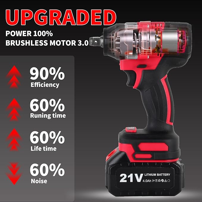 Cordless Impact Wrench - 550N.m(406Ft-lbs)1/2, impact gun, 3300RPM, with 4-Mode Speed, 2 Battery & Charger, 5 Sockets 8 Drill 6 Screws, Electric Impact Wrench for Car/DIY Furniture/Lawn Mowe
