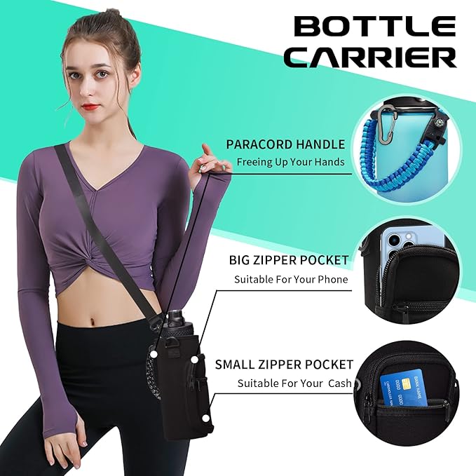 Stainless Steel Water Bottle 40oz - Insulated Water Bottle with Straw & Spout Lids, Survival Paracord, Strap Sleeve, Protective Cup Mat, Wide Mouth Thermo Flask Jug for Sports Gym or Office