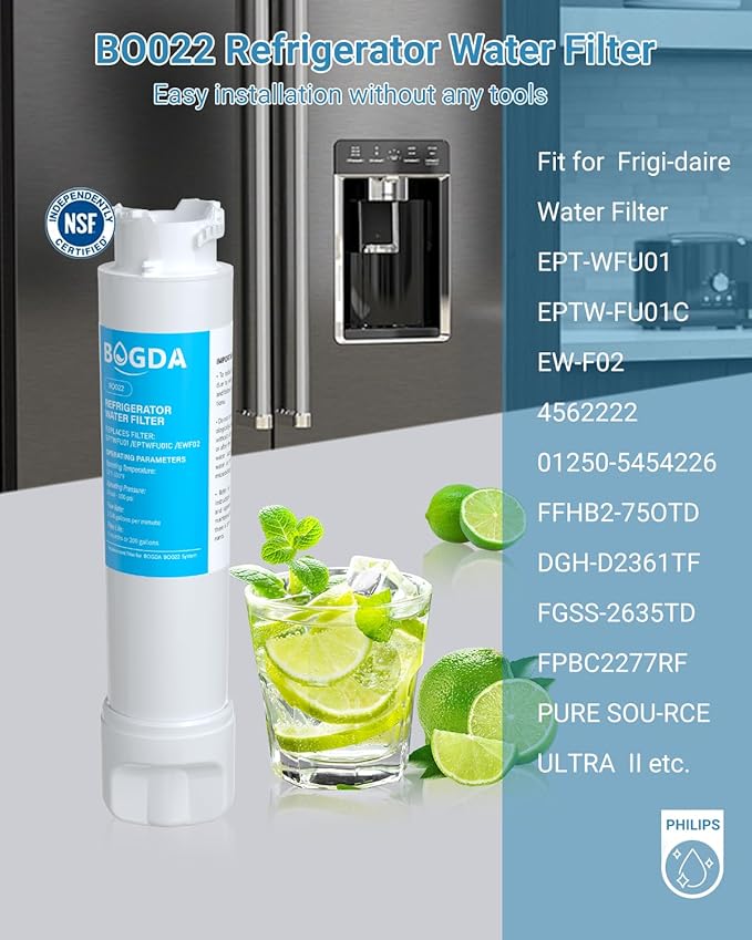 Water Filter Replacement Fit for EPT-WFU01 Frigi-daire, Water Filter Compatible with Frig-idaire EPTW-FU01, EWF02, Pure-Source Ultra II, 1 Filter