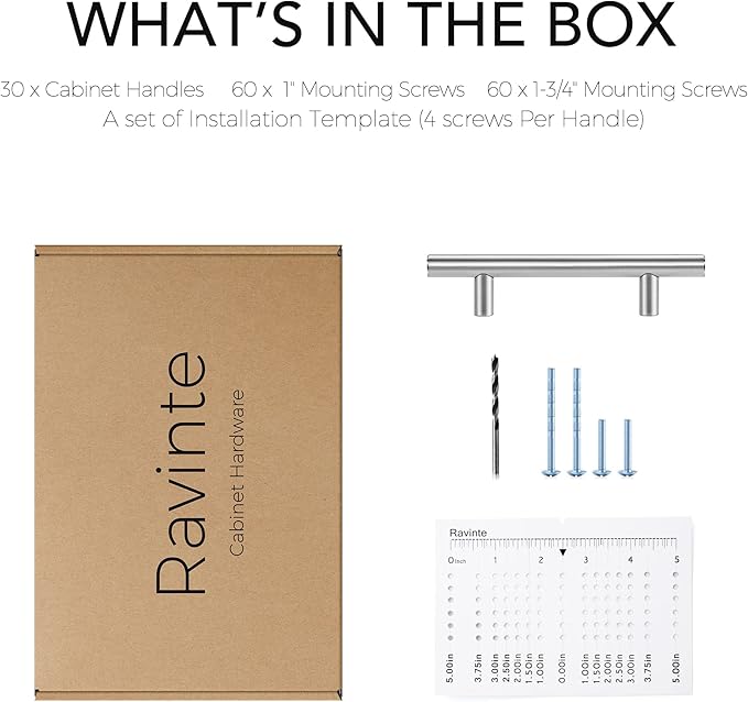 Ravinte 30 Pack | 6" Cabinet Pulls Brushed Nickel Stainless Steel Kitchen Cupboard Drawer Pulls Cabinet Handles 6 Inch Length，3-1/2 Inch Hole Center with Mounting