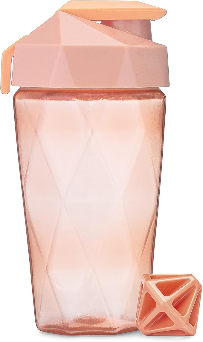 Classic 20oz Blender Shaker Bottle | Protein Shaker Bottle with Diamond Agitator | Shaker Cup with Carrying Handle and Dishwasher Safe | Peach - 20-Ounces