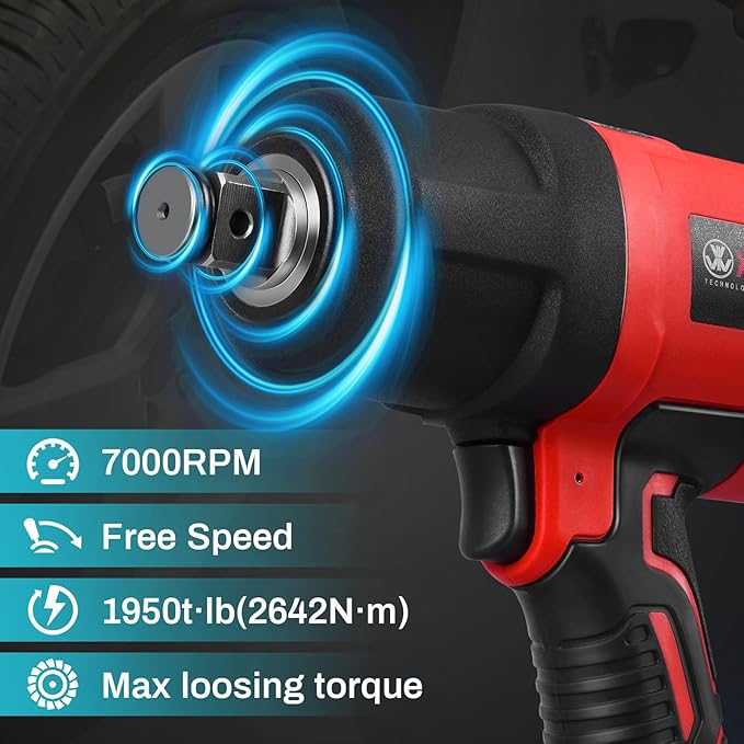 XIIW 3/4 Inch Air Impact Wrench, Max Nut-busting Torque 1950 ft-lbs, Heavy Duty 7000RPM 3/4 Air Drive Impact Gun, Twin Hammer Pneumatic Tool for Automobile Repair