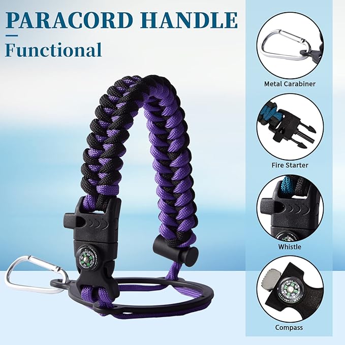 Insulated Water Bottle with Straw - 40 oz Triple Walled Water Bottle with Strap Carrier Bag, Flip Top Lid, Paracord Handle, Protective Cup Mat, Sweat-proof Metal Waterbottle for Sport, Gym, Workout