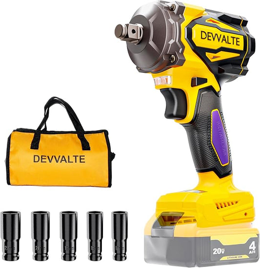 Cordless Impact Wrench for DeWalt 20V Battery,1/2 inch Power Impact Wrench, Brushless Electric Impact Gun 665Ft-lbs(900N.m) High Torque Impact Driver with 3-Mode, LED Work Light(No Battery)