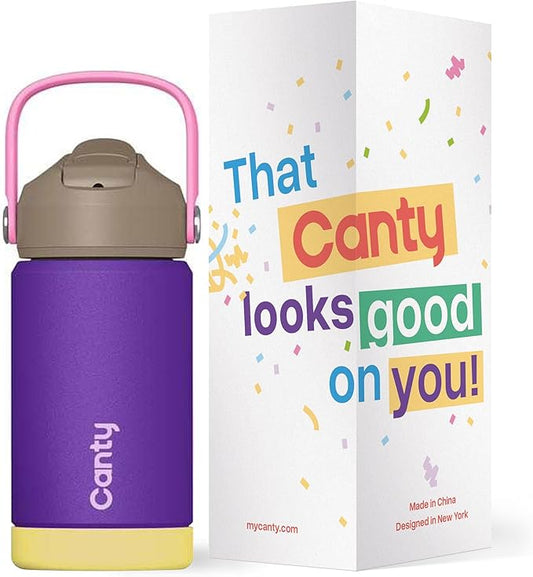 Canty Stainless Steel Water Bottle with Straw, Anti-Slip Base and Giftable Full Colored Box, Great for Travel (Amethyst, 12 Oz)