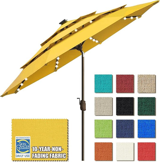 EliteShade USA 10-Year-Non-Fading Solar 9ft 3 Tiers Market Umbrella with 80 LED Lights Patio Umbrellas Outdoor Table with Ventilation,Sunflower Yellow