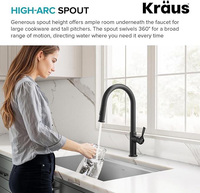 KRAUS Torak Pull Down Kitchen Faucet in Spot-Free Stainless Steel with 2 Function Sprayer, Pre-Attached Water Lines, and Mounting Hardware, KPF-2840SFS