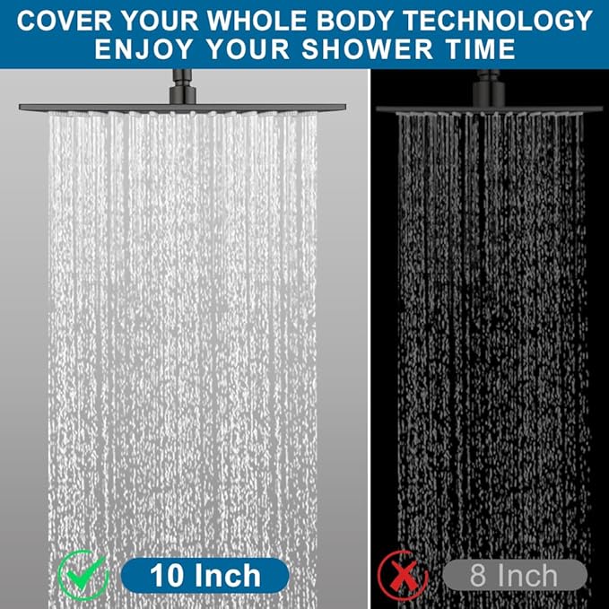 POP SANITARYWARE Matte Black Shower Faucet Set Rainfall 10 Inch Shower Head and Handle Set Bathroom Rain Shower System Wall Mounted Shower Fixture Include Shower Valve and Trim Kit