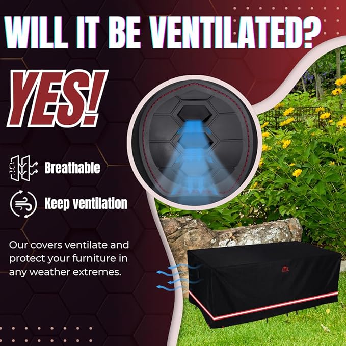 Turtle Life Patio Furniture Sets Cover, Heavy Duty Rectangular Durable Waterproof Outdoor UV Resistant Anti-Fading Dining Table Chairs Furniture Cover, Black, 128"L x 82"W x 29"H