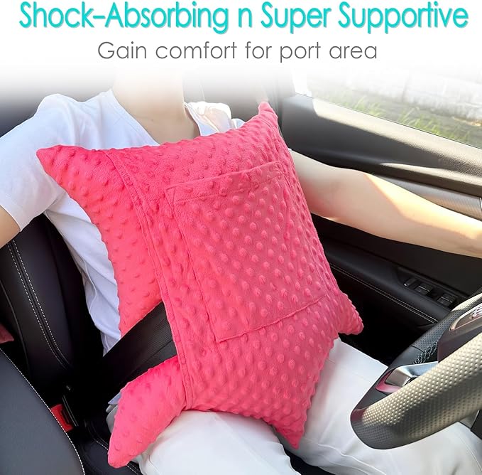Heart Surgery Pillow Shock Absorbing for Open Heart Surgery After Bypass Coughing with 2 Pockets - Recovery Gifts with Hands Placement Pouch, Minky Dot Red
