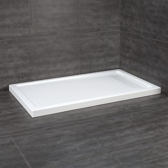 OVE Decors 60-in W x 32-in D Shower Base Pan Rectangle, Hidden Side Drain, White Acrylic, Reversible Design