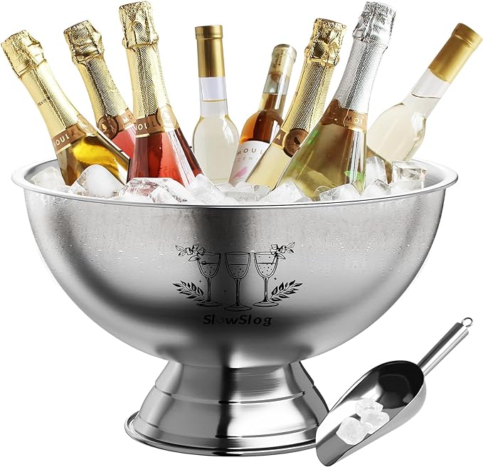 Ice Bucket for Parties, 12L Stainless Steel Beverage Tub, Champagne Bucket with Scoop, Wine Bucket Chiller for Parties, Punch Bowl for Celebrations