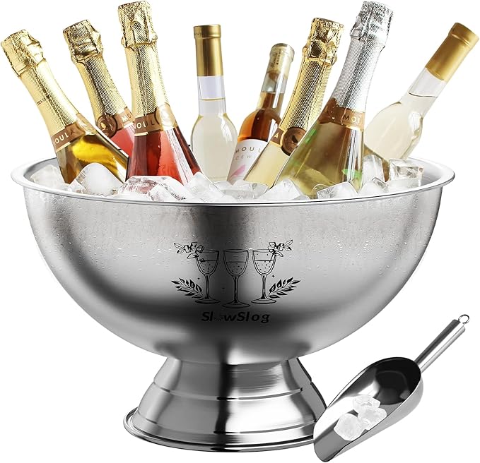 Ice Bucket for Parties, 12L Stainless Steel Beverage Tub, Champagne Bucket with Scoop, Wine Bucket Chiller for Parties, Punch Bowl for Celebrations