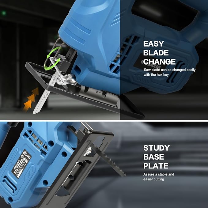 Jigsaw, 3.5 Amp Corded Jig Saw with 3pcs Cutting Blades, ±45° Bevel Cutting, 3000 SPM with Lock-on Button, Corded