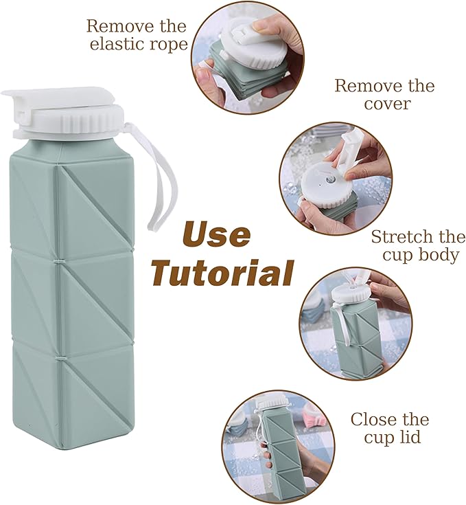 EOBTAIN Pink Collapsible Water Bottle with Straw 20oz BPA Free Portable Foldable Travel Water Bottle Cups,Lightweight Silicone Durable Sports Water Bottles for Hiking,Camping,Gym