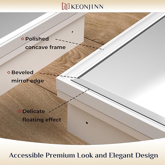 Keonjinn 17" x 25" White Medicine Cabinet with Mirror, Recessed or Surface Wall-Mounted Aluminum Alloy Framed Beveled Mirror, Single Door Farmhouse Bathroom Cabinet with Storage