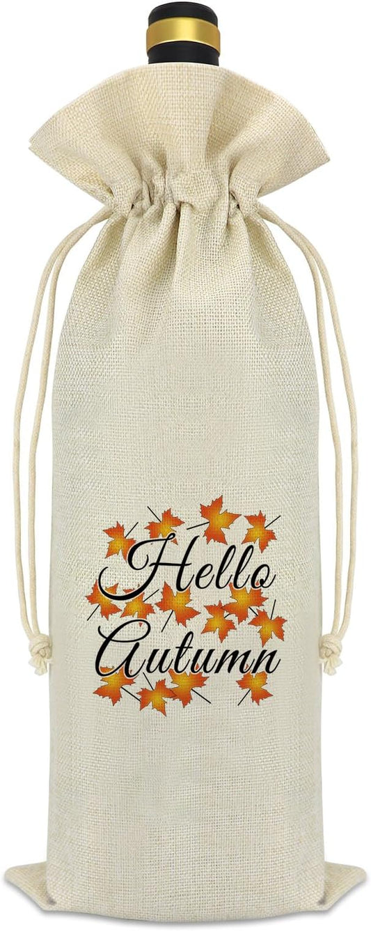 Fall Theme Gift Autumn Decorations Wine Bag Autumn Lover Gift Thanksgiving Themed Gifts for Women Men Christmas Wedding Birthday Gift Autumn Holiday Party Supplies Reusable Wine Bottle Cover