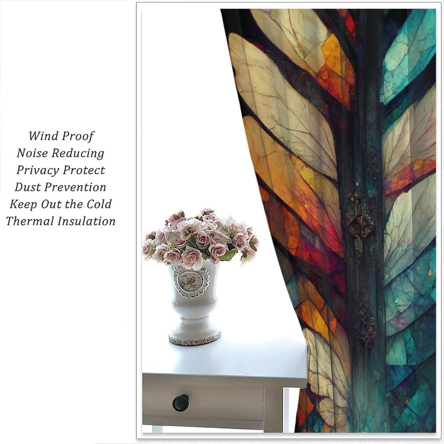 Stained Glass Curtains,Vintage Magical Colorful Abstract Art Home Decor Drapes for Bedroom Living Room Kitchen Window Treatment 2 Panels Set Total Size 63" W X 63" L Inch