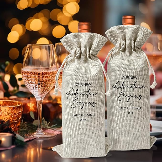 Gender Neutral Pregnancy Announcement Wine Gift Bag 2024, Baby Announcement for New Grandpa Grandma Uncle Aunt, Religious Pregnancy Announcement 2024, Baby Shower or Party Decor, New Dad Mom Gift 2024