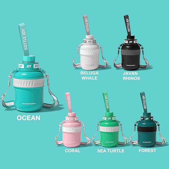 Stainless-Steel Water Bottle: Leakproof Lid, Perfect Sip, Double Insulated, Eco-Friendly, Dishwasher Safe & Stylish Strap (Ocean, 32 oz)