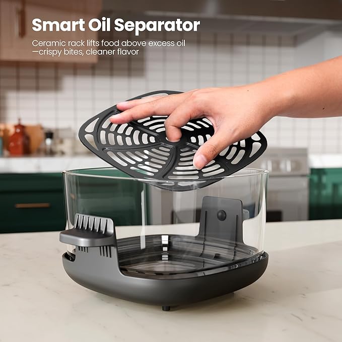 Kismile 5-in-1 Portable Glass Air Fryer, 2.6QT & 4.7QT Dual Glass Containers with Lids, 85% Less Oil, Compact Smart Air Fryer Oven for Deep Roast, Crisp, Keep Warm – Freezer & Dishwasher Safe