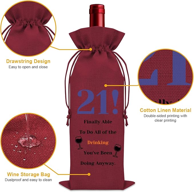 Sazuwu Funny 21st Birthday Gifts for Her Wine Bag 21 Year Old Birthday Gifts for Him Happy 21st Birthday Decorations Wine Bottle Storage Bag Born in 2003 Wine Accessories Gifts for Wine Lovers(Red)